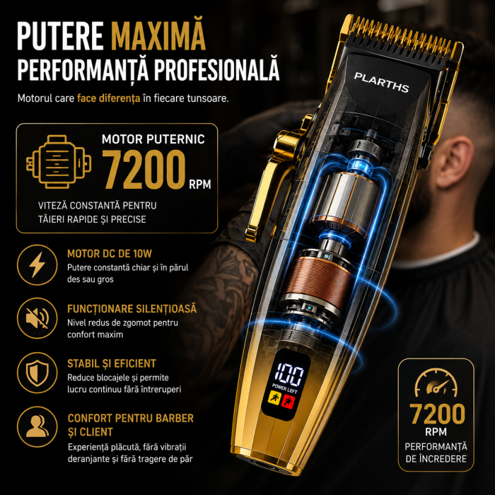 Masina de tuns profesionala cu acumulator, PLARTHS NG-222, motor puternic 7200rpm, 8 gratare premium 1.5 - 25mm [7]