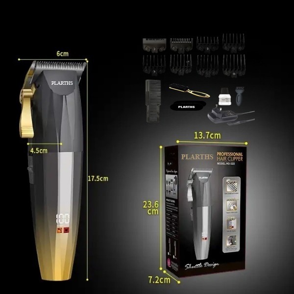 Masina de tuns profesionala cu acumulator, PLARTHS NG-222, motor puternic 7200rpm, afisaj LED, 8 gratare premium1.5 - 25mm, 2 arici, perie fade, pieptan, stand incarcare [5]