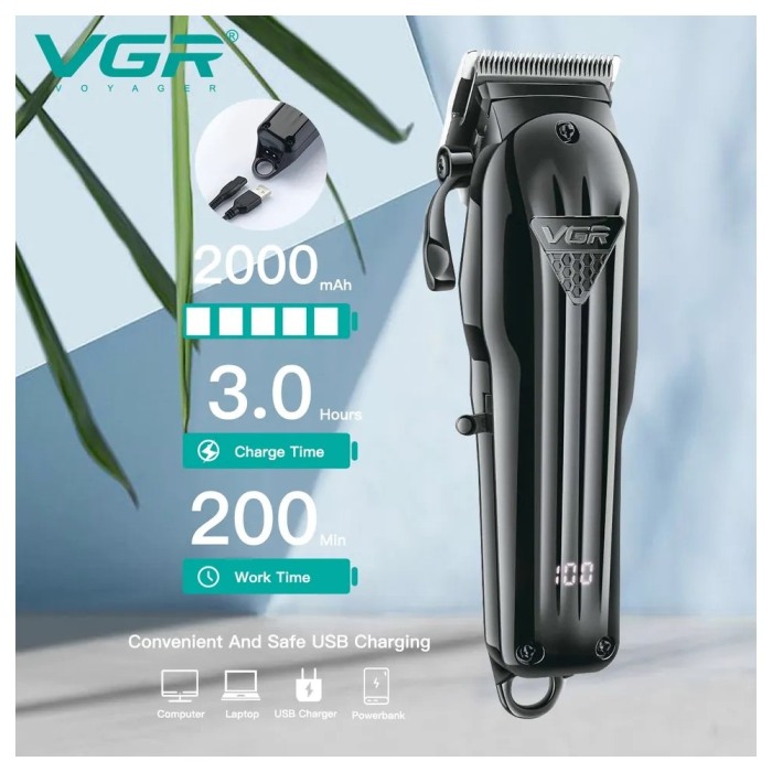 Masina de tuns profesionala cu acumulator, VGR V-282, afisaj LED, 6 gratare 1.5mm - 13mm, Negru [8]