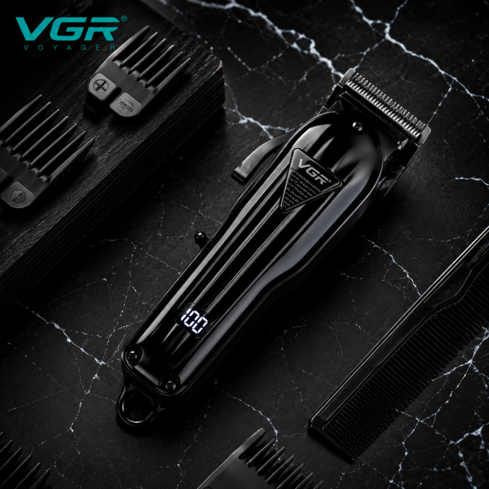 Masina de tuns profesionala cu acumulator, VGR V-282, afisaj LED, 6 gratare 1.5mm - 13mm, Negru [10]