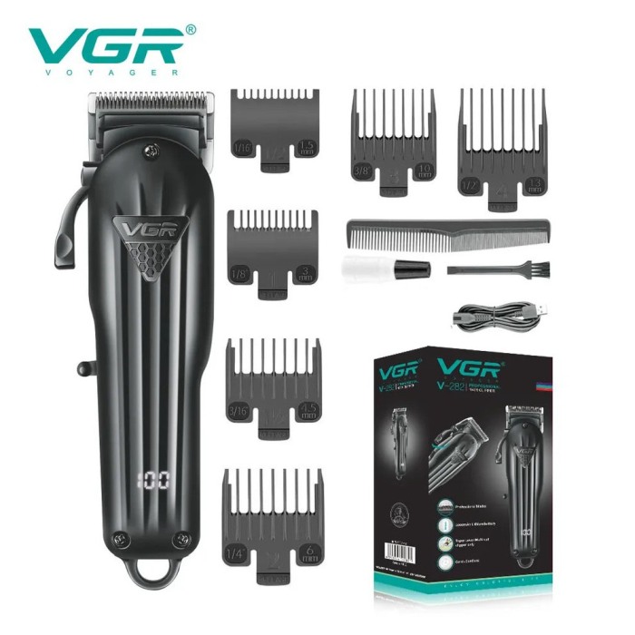Masina de tuns profesionala cu acumulator, VGR V-282, afisaj LED, 6 gratare 1.5mm - 13mm, Negru [1]