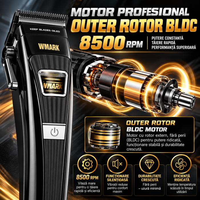 Masina de Tuns Profesionala WMARK NG-V1, Motor Brushless 8500 RPM, 10 Inaltatoare, Lame DLC [6]
