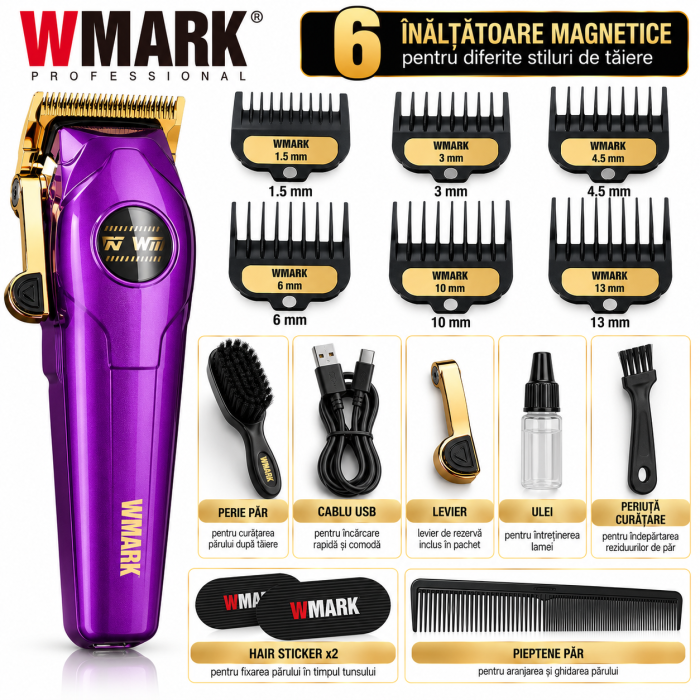 Masina de Tuns Profesionala WMARK NG-V2, Motor Brushless 9000 RPM, Autonomie 200min, 6 Inaltatoare Magnetice [10]