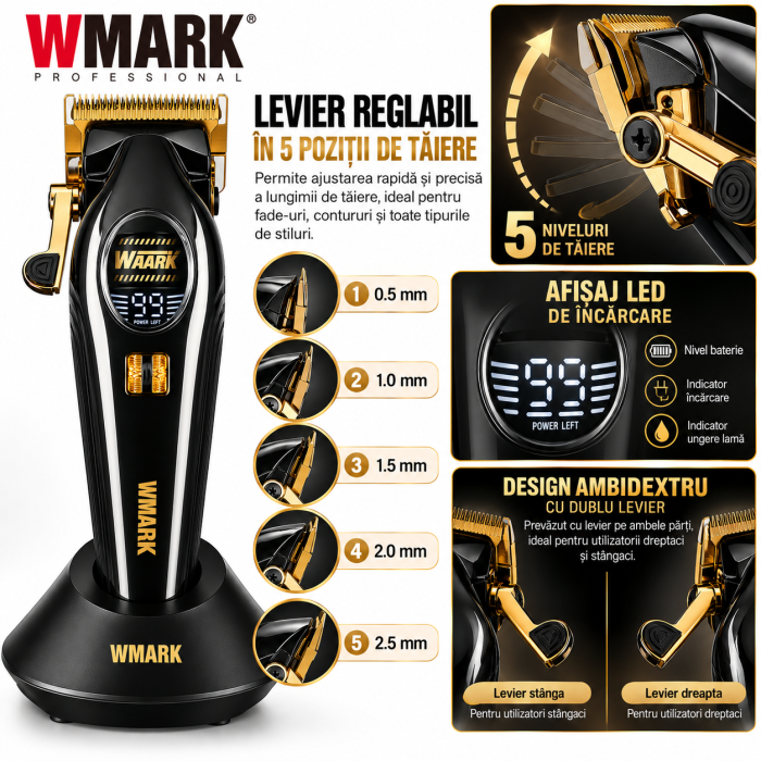 Masina de Tuns Profesionala WMARK NG-V2, Motor Brushless 9000 RPM, Autonomie 200min, 6 Inaltatoare Magnetice [7]