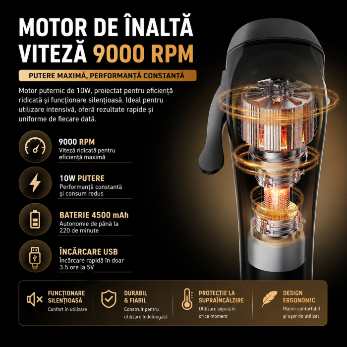 Masina de Tuns Profesionala Kemei KM-1691, Motor 9000 RPM, 10W, Acumulator 4500 mAh, 6 Inaltatoare premium [2]