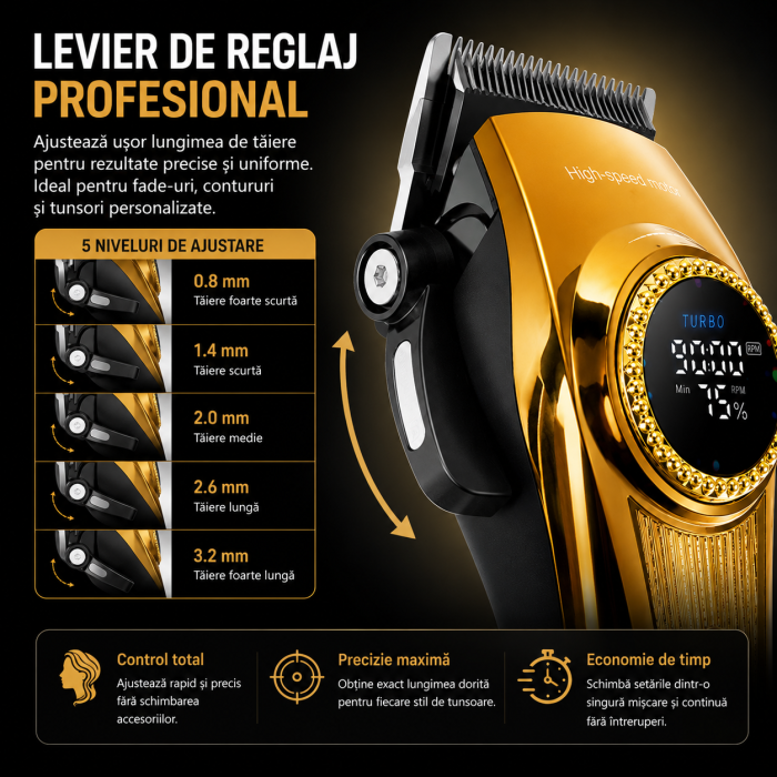 Masina de Tuns Profesionala Kemei KM-1691, Motor 9000 RPM, 10W, Acumulator 4500 mAh, 6 Inaltatoare premium [7]