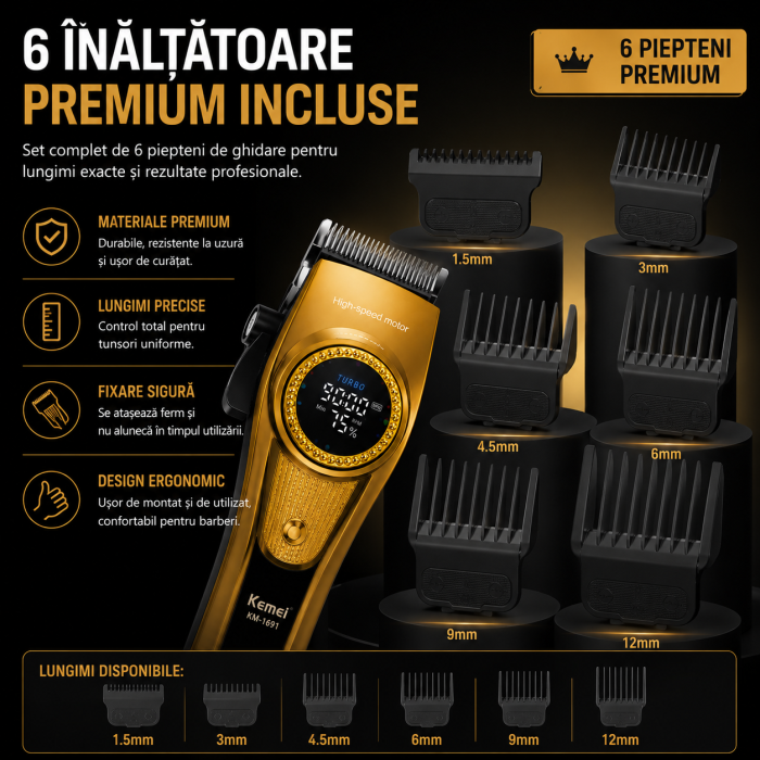 Masina de Tuns Profesionala Kemei KM-1691, Motor 9000 RPM, 10W, Acumulator 4500 mAh, 6 Inaltatoare premium [5]