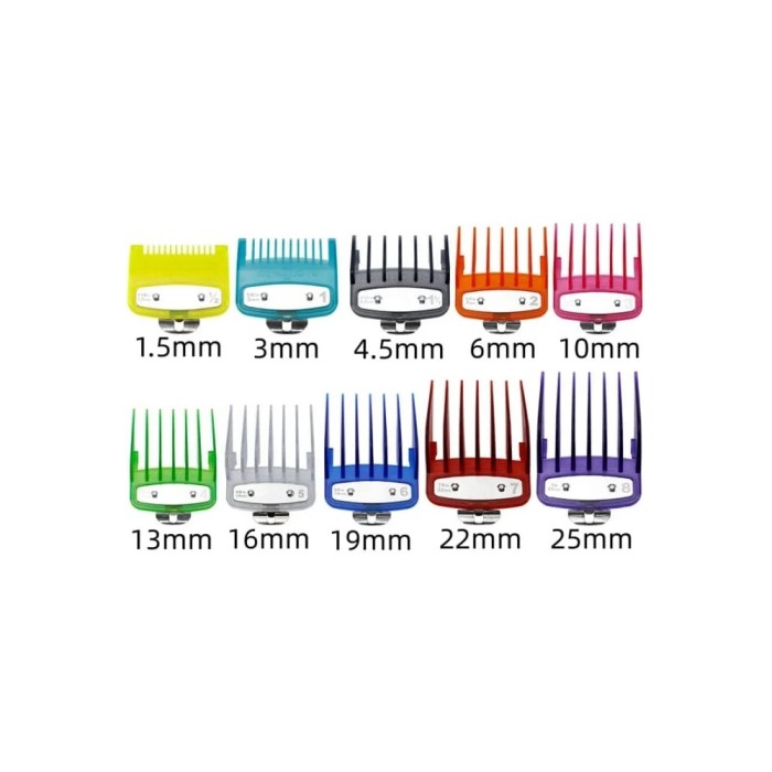 Set Inaltatoare Premium Multicolor PLARTHS compatibile cu WMARK, KEMEI, WAHL, 10 Marimi, 1.5mm - 25mm, clipsare rapida [8]