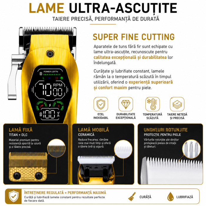 Set Profesional 3 în 1 Kemei KM-8551 – Mașină de Tuns + Trimmer Contur + Aparat de Ras, Motor 10W/9W, 3 Viteze 7000-9000 RPM, Display LED, Acumulatori 2000/1400/800 mAh, 12 Piepteni, USB [3]