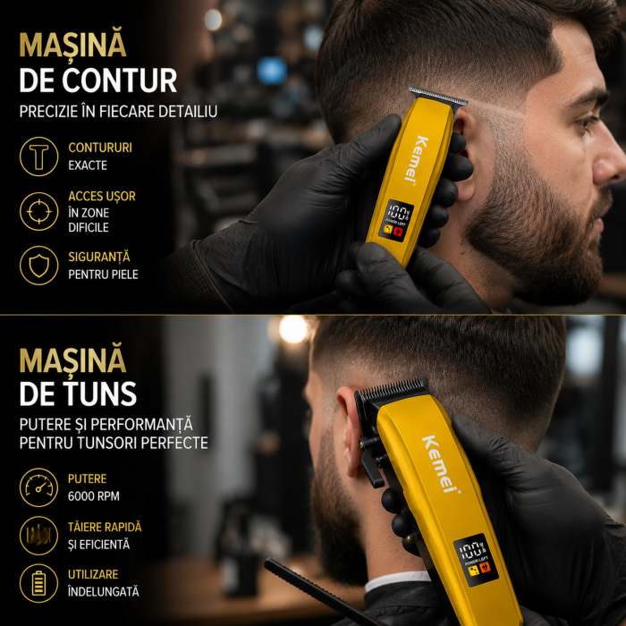 Set Profesional KEMEI KM-8501 Masina de Tuns, Contur, Display LED, Incarcare Type-C, 7 Gratare [7]