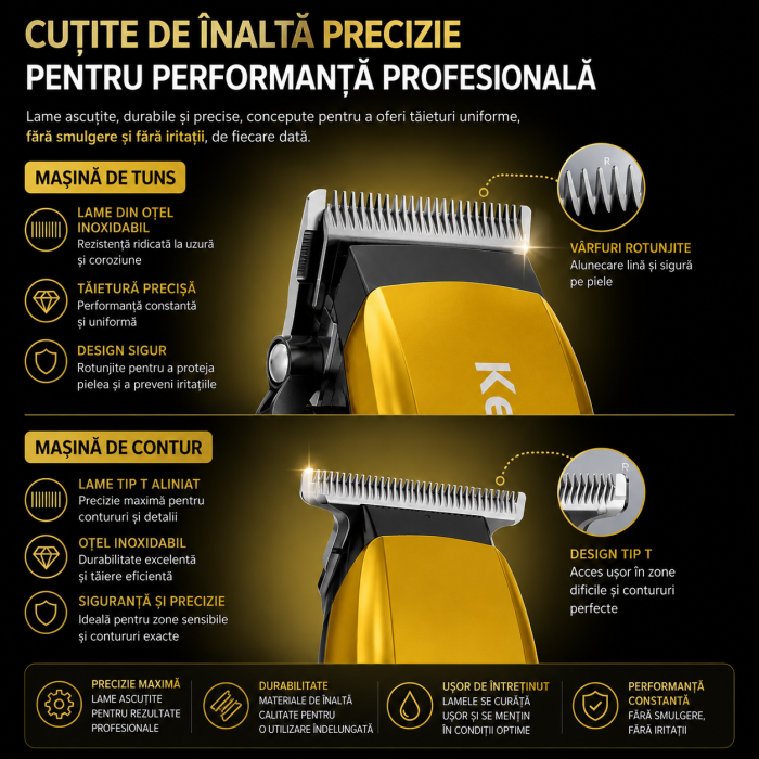 Set Profesional KEMEI KM-8501 Masina de Tuns, Contur, Display LED, Incarcare Type-C, 7 Gratare [5]