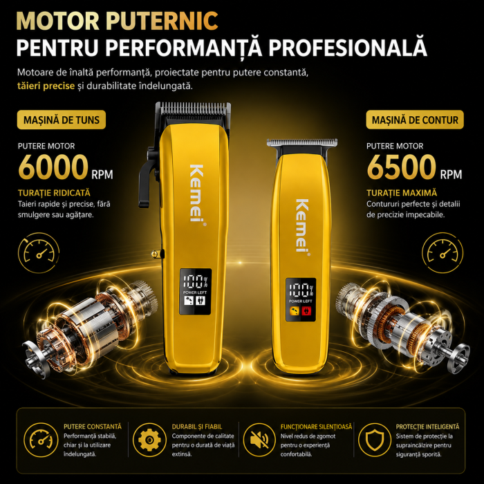 Set Profesional KEMEI KM-8501 Masina de Tuns, Contur, Display LED, Incarcare Type-C, 7 Gratare [6]