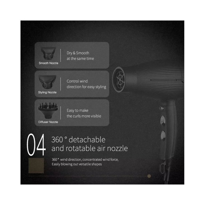 Uscător de păr profesional Wmark NG-2300, 2400W, ionic, difuzor bucle, 2 concentratoare, aer puternic, uscare rapida, negru [3]