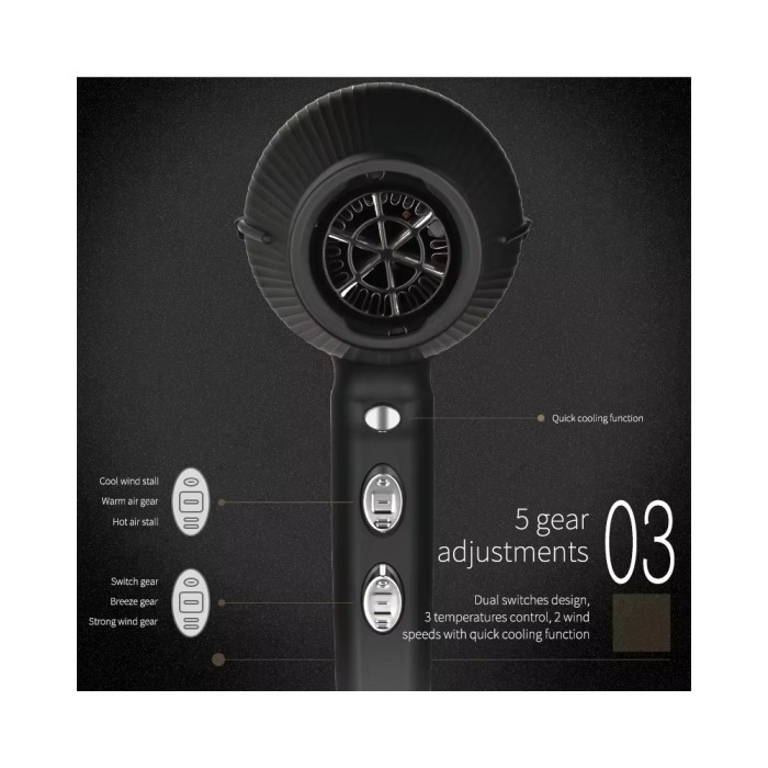 Uscător de păr profesional Wmark NG-2300, 2400W, ionic, difuzor bucle, 2 concentratoare, aer puternic, uscare rapida, negru [6]