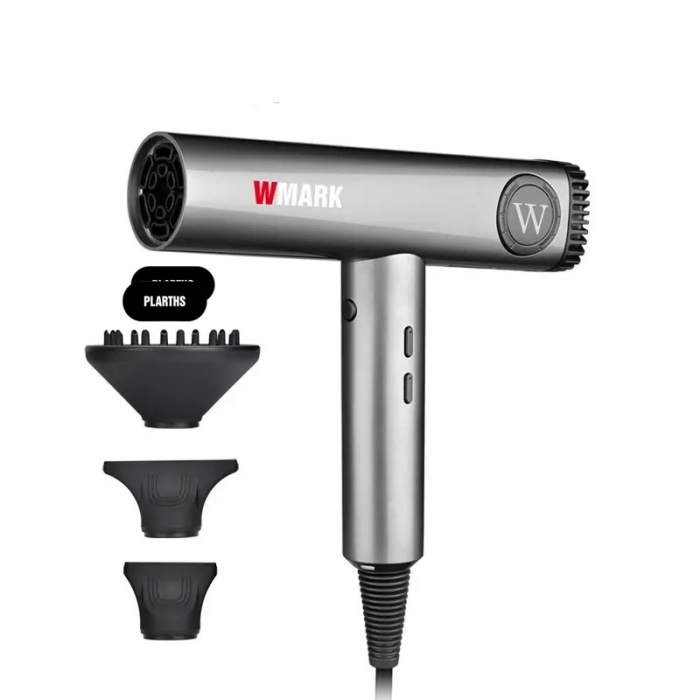 Uscator de par profesional, WMARK NG-9107, 1650W, display LED, motor brushless 100000rpm, 2 Concentratoare magnetice, 1 difuzor, 2 arici, carcasa metalica, silver [1]