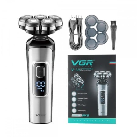 Masini de ras - Aparat de barbierit VGR V-385, barbierit umed si uscat, 360°, display LED,lame auto-ascutire 5D, waterproof