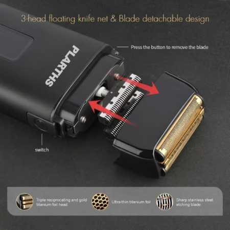 Aparat de ras electric profesional, PLARTHS NG-983, folie titan, afisaj LCD, husa, acumulator 1400 mAh, 8100rpm, black [3]