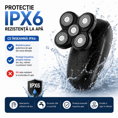 Aparat de Ras Electric 5 în 1, 5 Capete Flexibile, Motor 8000 RPM, Acumulator 800mAh, Autonomie 90 min, Încărcare USB, Wet & Dry IPX6, Trimmer Nas, Cap Tuns, Perie Facială și Masaj [6]