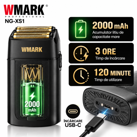 Aparat de Ras Profesional WMARK NG-XS1, W-Maglev 10.000 RPM, 2000mAh, 120 Min [3]
