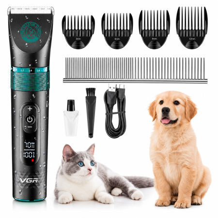 APARATE DE TUNS ANIMALE - Aparat de tuns animale, VGR V-209 Profesionala, Display LED, Lame Ceramice, IPX7 Waterproof, 2000mAh, 200 Minute Autonomie, USB Type-C