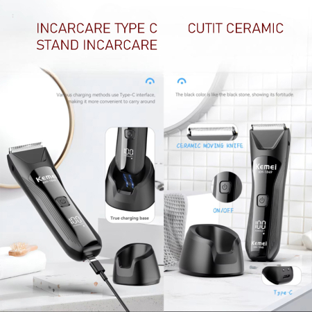 Aparat de tuns coportal Kemei KM-1849, IPX7, 6500 rpm, stand incarcare Type-C, 3 inaltatoare [1]