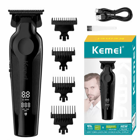 MASINI DE CONTUR - Masina de contur Kemei KM-264 T-Blade, 180 min autonomie, display LED, trimmer precis cu accesorii incluse - Copie