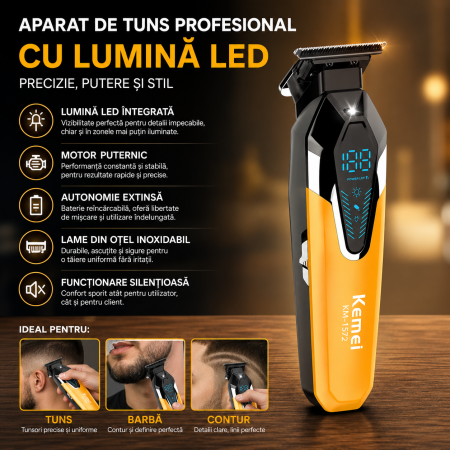 Masina de Contur Profesionala Kemei KM-1572, Motor 9000 RPM, Acumulator 1200 mAh, USB Type-C, 3 Inaltatoare [2]