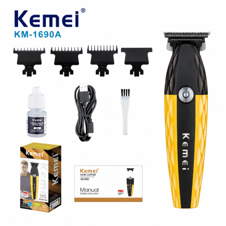 MASINI DE CONTUR - Masina de Contur Profesională Kemei KM-1690A, 7700 RPM, USB Type-C, Lamă T din Oțel Inoxidabil