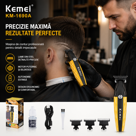 Masina de Contur Profesională Kemei KM-1690A, 7700 RPM, USB Type-C, Lamă T din Oțel Inoxidabil [4]