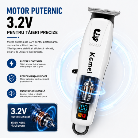 Mașină de Contur Profesională Kemei KM-PG232, Motor 3.2V, Acumulator 1200mAh, Autonomie 200 Min, Display LCD, Lamă T din Oțel Inoxidabil, 3 Înălțătoare 1/2/3 mm, Încărcare USB [3]