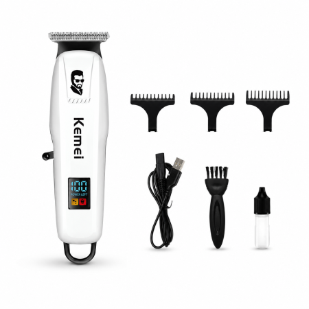 Mașină de Contur Profesională Kemei KM-PG232, Motor 3.2V, Acumulator 1200mAh, Autonomie 200 Min, Display LCD, Lamă T din Oțel Inoxidabil, 3 Înălțătoare 1/2/3 mm, Încărcare USB