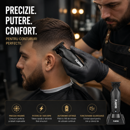 Masina de Contur Profesionala, PLARTHS NG-317, Motor puternic 7000rpm, Lama DLC, Cutit Ceramic, Stand Incarcare, Led Incarcare, Type C, 3 Inaltatoare, Negru [5]