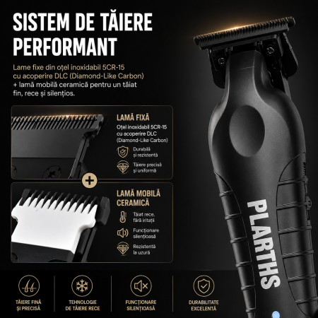Masina de Contur Profesionala, PLARTHS NG-317, Motor puternic 7000rpm, Lama DLC, Cutit Ceramic, Stand Incarcare, Led Incarcare, Type C, 3 Inaltatoare, Negru [3]