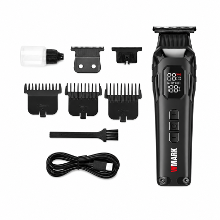MASINI DE CONTUR - Mașină de Contur Profesională WMARK NG-8280, Motor 8000 RPM, Acumulator Li-Ion 2000mAh, Autonomie 300 Minute, Display LED, Încărcare USB Type-C, Lame 9CR DLC + Ceramic Blade, Extra Set Cuțite