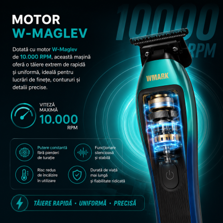 MASINA DE CONTUR PROFESIONALA WMARK NG-XT1 POLAR, MOTOR W-MAGLEV 10.000RPM, STAND INCARCARE, CUTITE DLC [2]