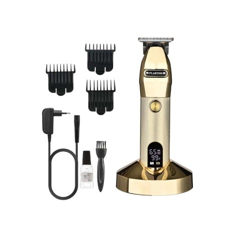 REDUCERI - Masina de tuns barba si contur profesionala, Plarths JM-751G, stand incarcare, baterie Li-ion 180 min, afisaj LCD, gold