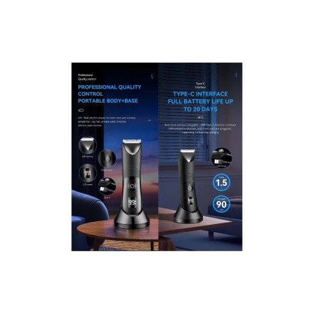 Masina de tuns Kemei 1840, inghinal, barba si corp, rezistent la apa IPX7, 6000 rpm, cu stand, incarcare Type-C, negru [6]