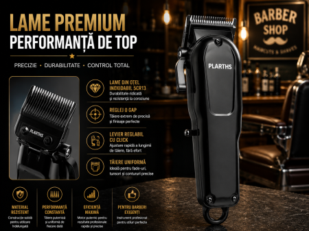 Masina de tuns parul profesionala, PLARTHS NG-1001, afisaj LED, 8 gratare 1.5-19mm, 1 pieptene, incarcare type C, negru [6]