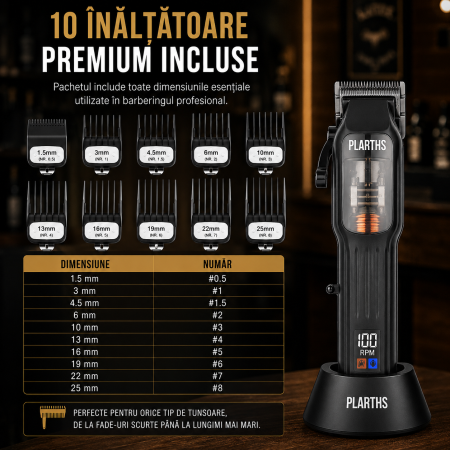 Masina de tuns parul profesionala PLARTHS NG-9006, motor magnetic 10.000rpm, 10 inaltatoare premium 1.5-25mm [4]