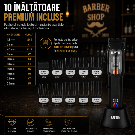 Masina de tuns parul profesionala PLARTHS NG-9006, motor magnetic 10.000rpm, 10 inaltatoare premium 1.5-25mm [9]