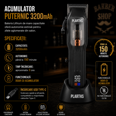 Masina de tuns parul profesionala PLARTHS NG-9006, motor magnetic 10.000rpm, 10 inaltatoare premium 1.5-25mm [6]