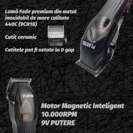 Masina de tuns parul profesionala PLARTHS NG-9006, motor magnetic 10.000rpm, 10 inaltatoare premium 1.5-25mm [6]