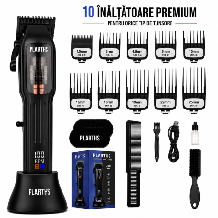 PRODUSE RECOMANDATE - Masina de tuns parul profesionala PLARTHS NG-9006, motor magnetic 10.000rpm, 10 inaltatoare premium 1.5-25mm