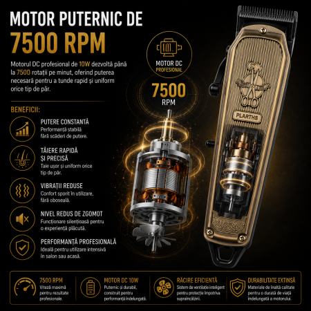 Masina de tuns profesionala cu acumulator, Plarths LM-G700 7500rpm, afisaj LED, 8 gratare premium 1.5mm - 25mm, lama DLC fade [6]
