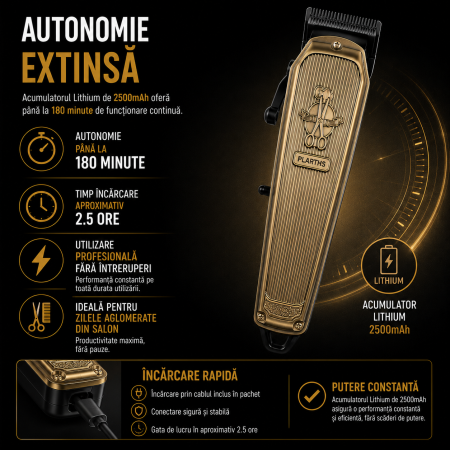 Masina de tuns profesionala cu acumulator, Plarths LM-G700 7500rpm, afisaj LED, 8 gratare premium 1.5mm - 25mm, lama DLC fade [1]
