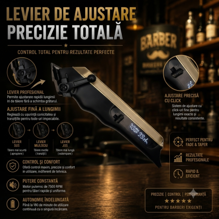 Masina de tuns profesionala cu acumulator, Plarths LM-G700 7500rpm, afisaj LED, 8 gratare premium 1.5mm - 25mm, lama DLC fade [2]