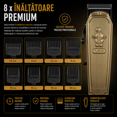 Masina de tuns profesionala cu acumulator, Plarths LM-G700 7500rpm, afisaj LED, 8 gratare premium 1.5mm - 25mm, lama DLC fade [4]