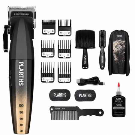 Acasa - Masina de tuns profesionala cu acumulator, PLARTHS NG-2038, motor puternic 9000rpm, afisaj LED, 6 gratare premium 1.5mm - 12mm