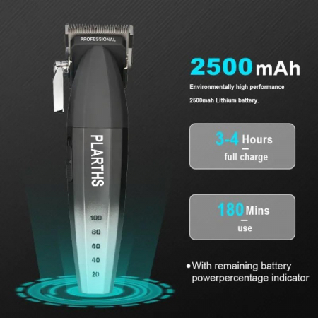 Masina de tuns profesionala cu acumulator, PLARTHS NG-2038, motor puternic 9000rpm, afisaj LED, 6 gratare premium 1.5mm - 12mm [3]