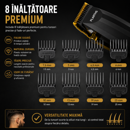 Masina de tuns profesionala cu acumulator, PLARTHS NG-222, motor puternic 7200rpm, 8 gratare premium 1.5 - 25mm [8]